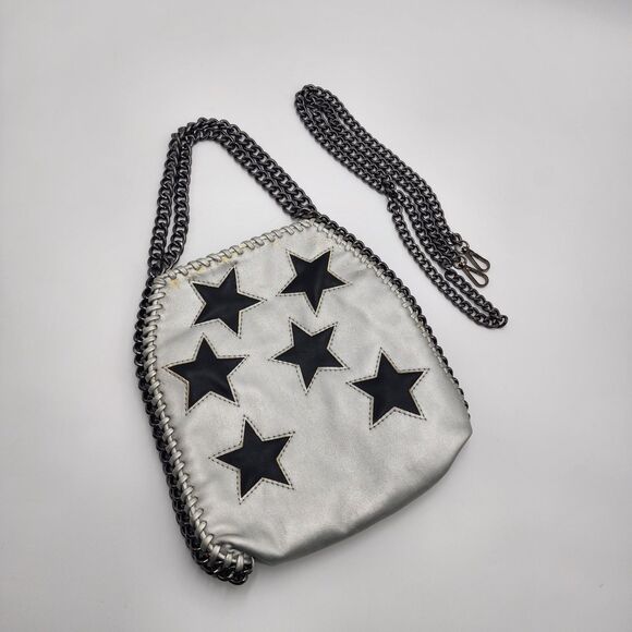 Falabella Style Black Star Silver Tote Chain Crossbody Bag - Picture 1 of 6